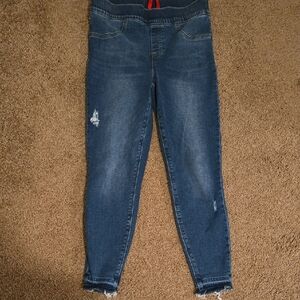 SPANX Distressed Jeggings With Raw Edge Hem Size M.